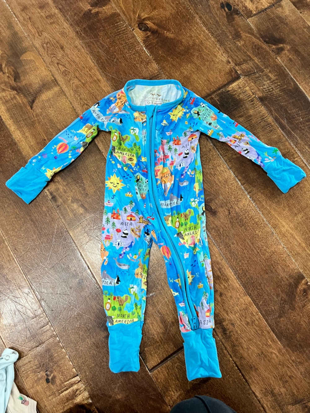 Blue Map Print Baby Zip Romper